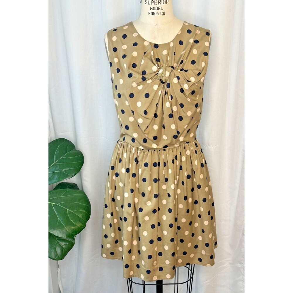 Whit by Whitney Pozgay Silk Gold Polka Dot Bow Front Sleeveless Dress Size 6